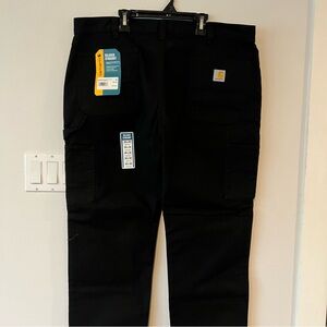 New Carhartt Mens Black Relaxed Straight Rugged Flex Duck Double Front Dungaree